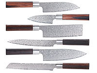 TokioKitchenWare Handgefertigtes Damast-Messer-Set mit Echtholzgriffen, 6-teilig; Küchenmesser-Sets Küchenmesser-Sets Küchenmesser-Sets 
