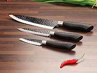 TokioKitchenWare 3-tlg. Messerset, Antihaft-Beschichtung, Hammerschlag-Design; Damast-Santoku-Küchenmesser Damast-Santoku-Küchenmesser 